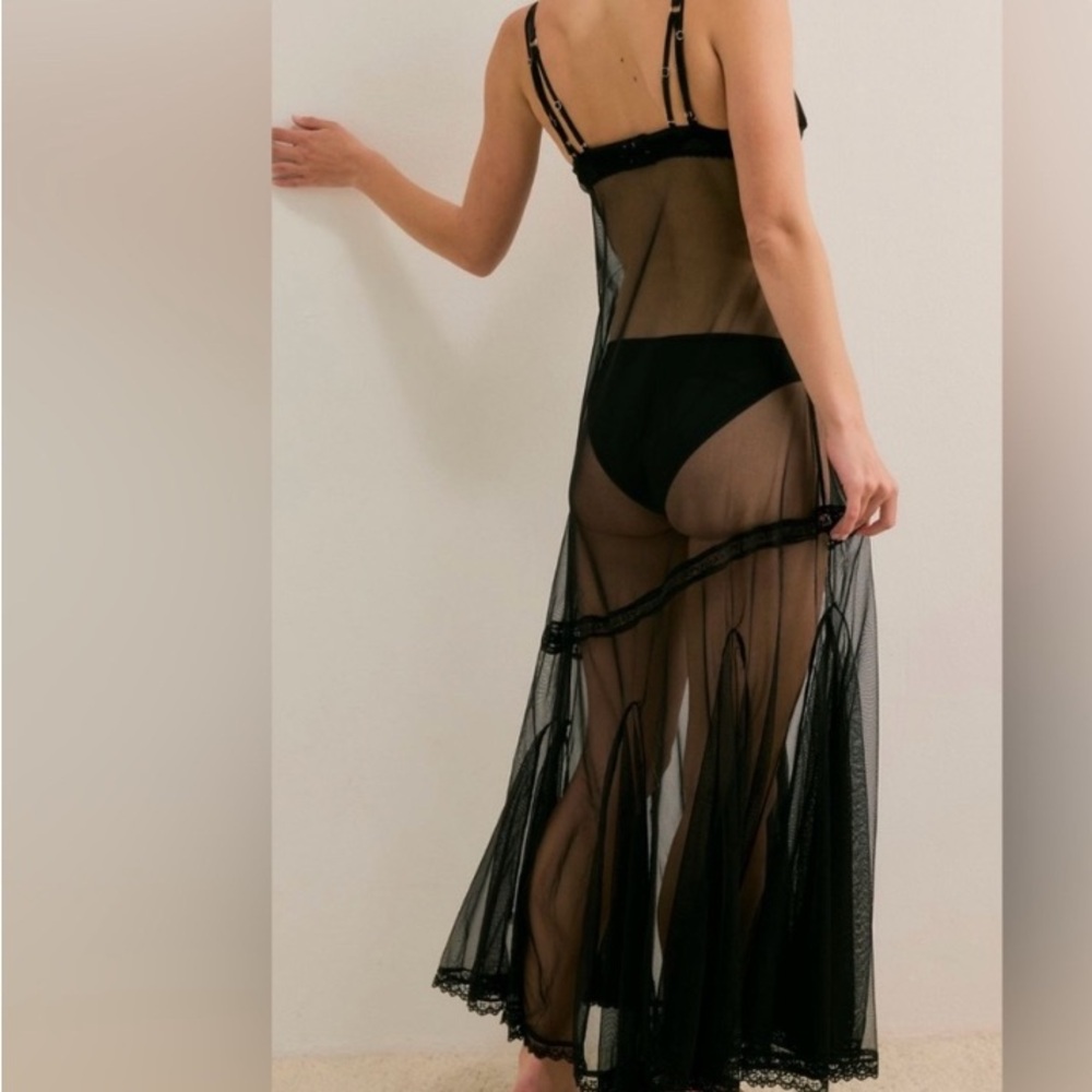Intimately Free People Madeline Elegant Black Sheer Nightgown New - Picture 2 of 5